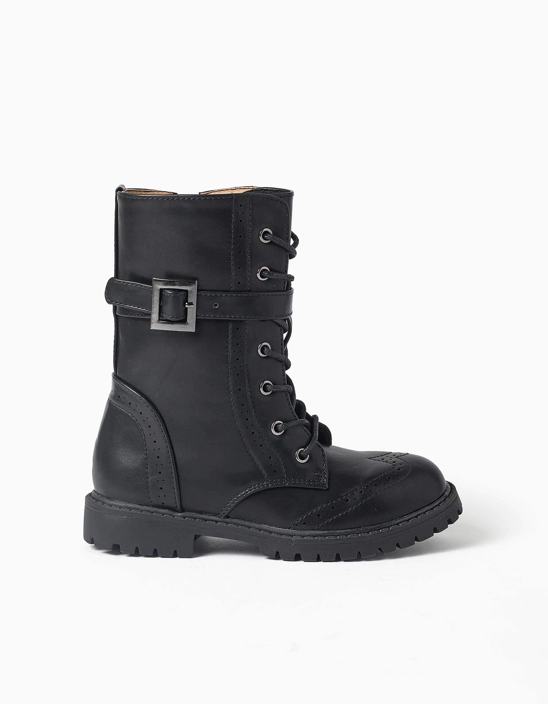 Bottes motardes montantes avec lacets et doublure douce, ZIPPY