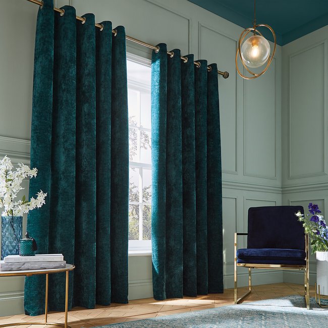 Selene Luxury Chenille Weighted Curtains, dark teal, HYPERION
