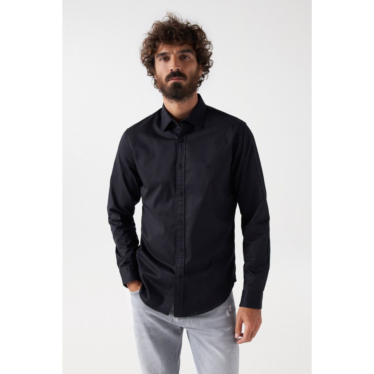 Chemise noir uni hot sale