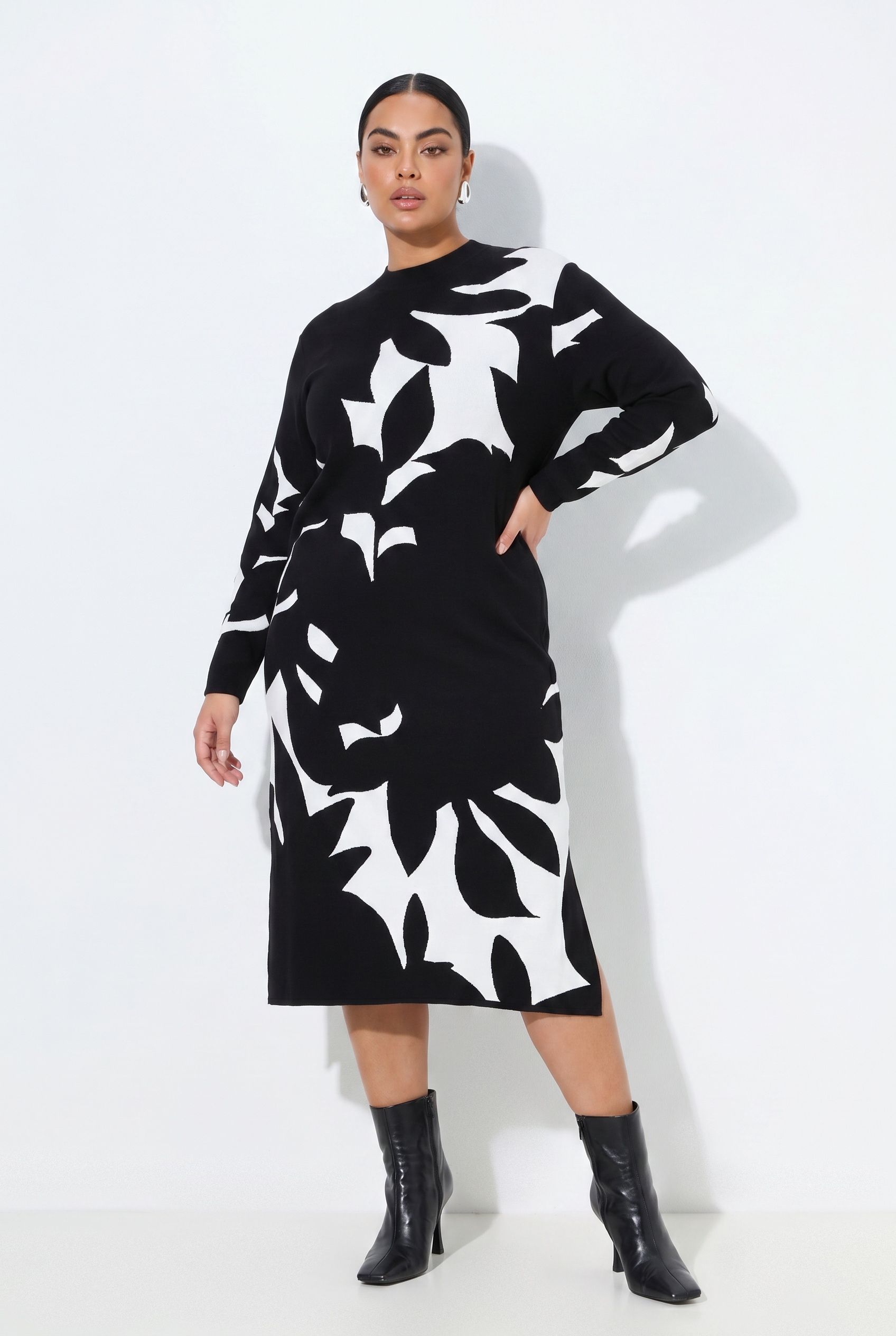Robe maxi en maille, motif feuilles, ULLA POPKEN
