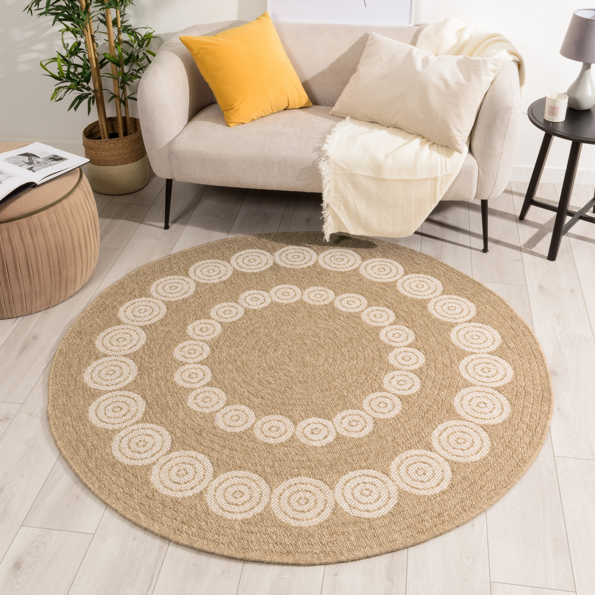 Tapis de salon rond intérieur extérieur motifs cercles NATURE, NAZAR RUGS