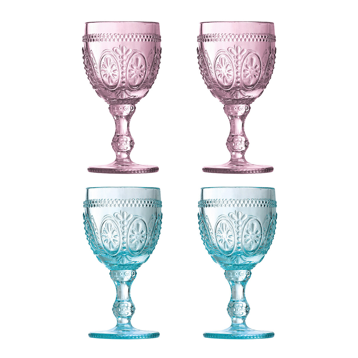 Set of 4 Pink/Blue Wine Glasses, SO'HOME