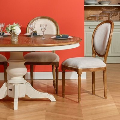 ARIANE - Table à manger extensible style romantique, plateau chêne, pied blanc, 6/8 couverts ROBIN DES BOIS
