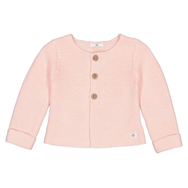 Casaco em tricot, com botões, em algodão bio rosa <span itemprop=