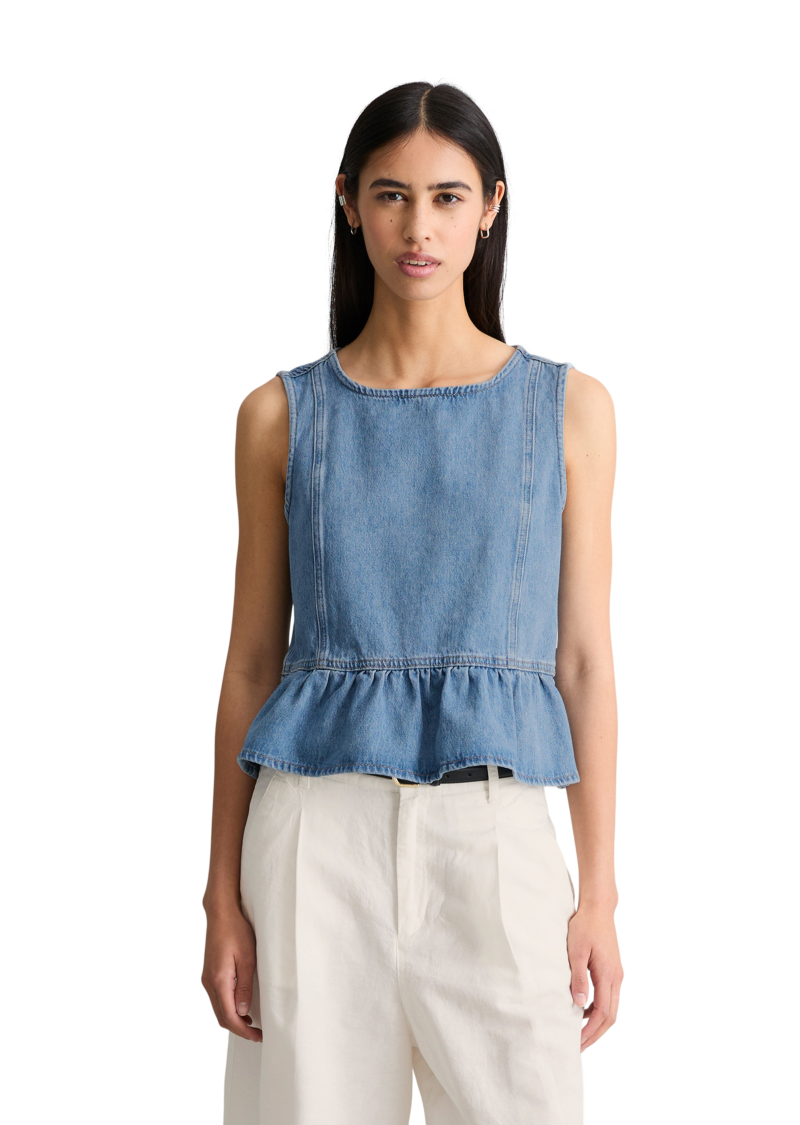 Blouse à volants en jean  Crayfish Capsule en pur coton organique, MARC O’POLO DENIM