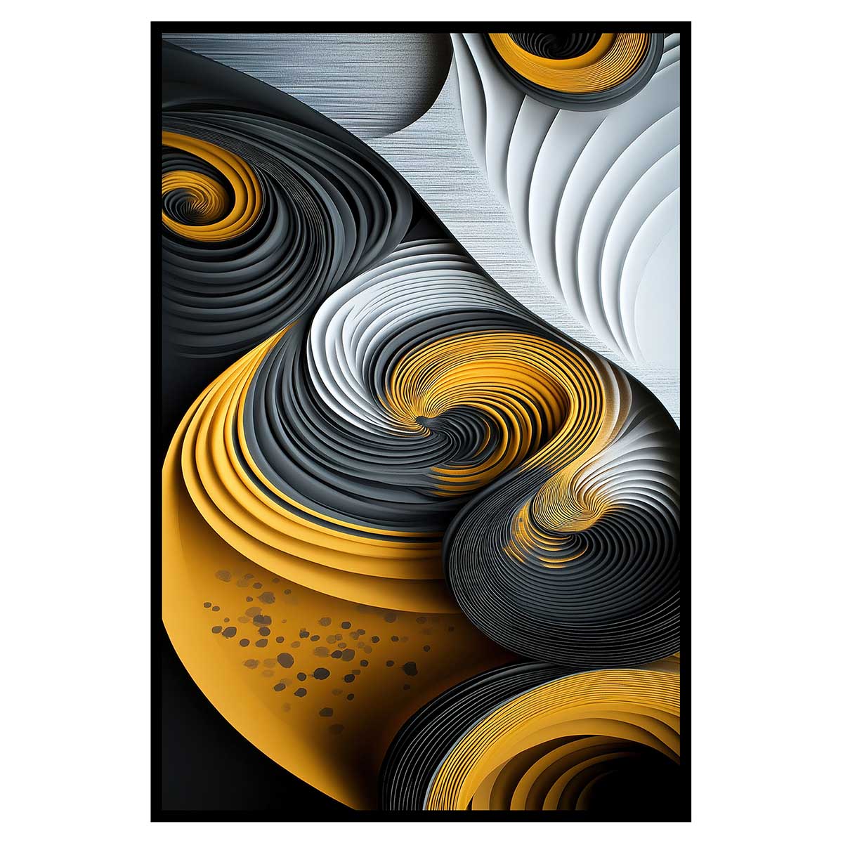 Affiche encadrée abstraite spirales noir et or, HEXOA