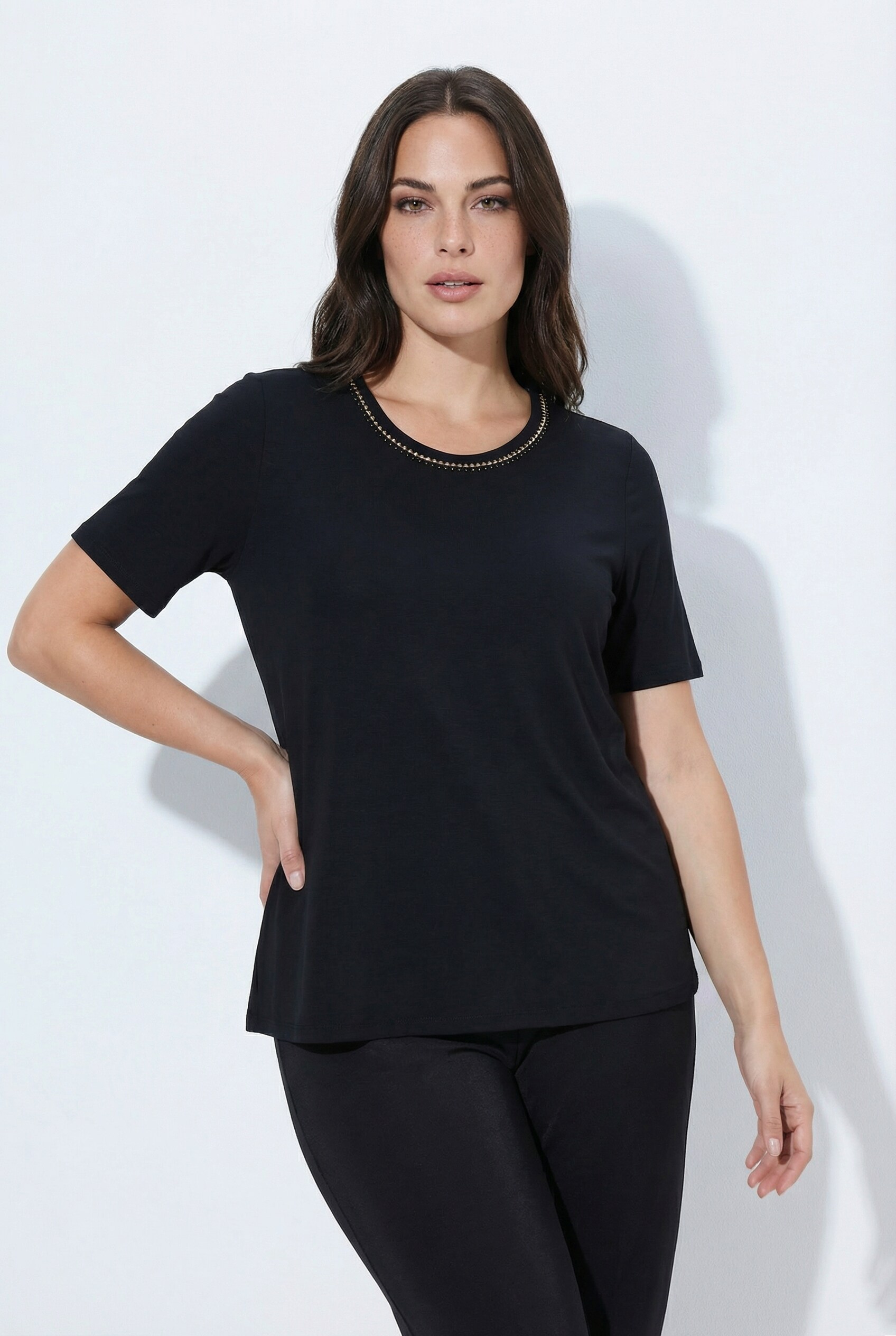 T-shirt en lyocell, pierres fantaisie, ULLA POPKEN