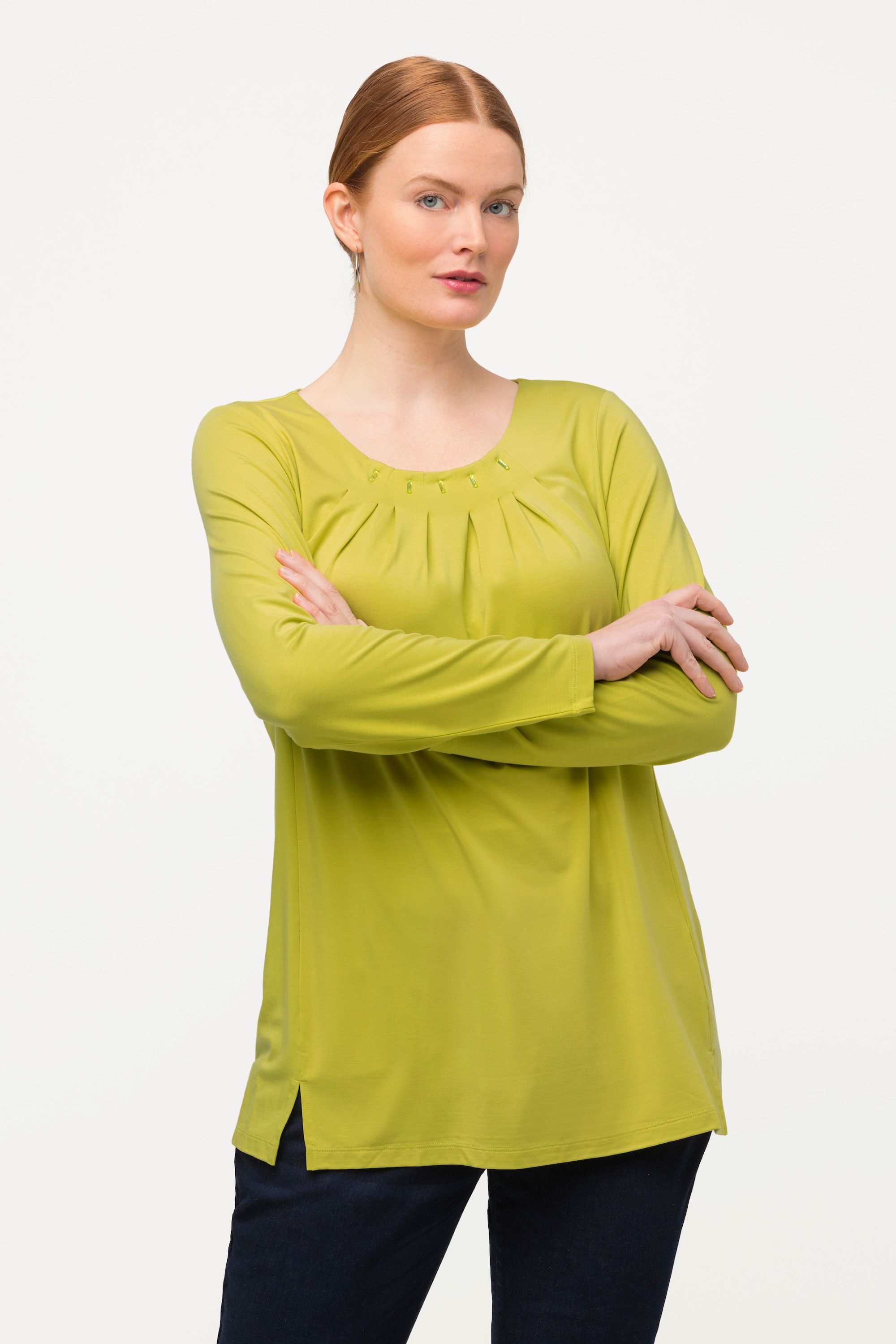 T-shirt, plis fantaisie, motifs, col rond, ULLA POPKEN