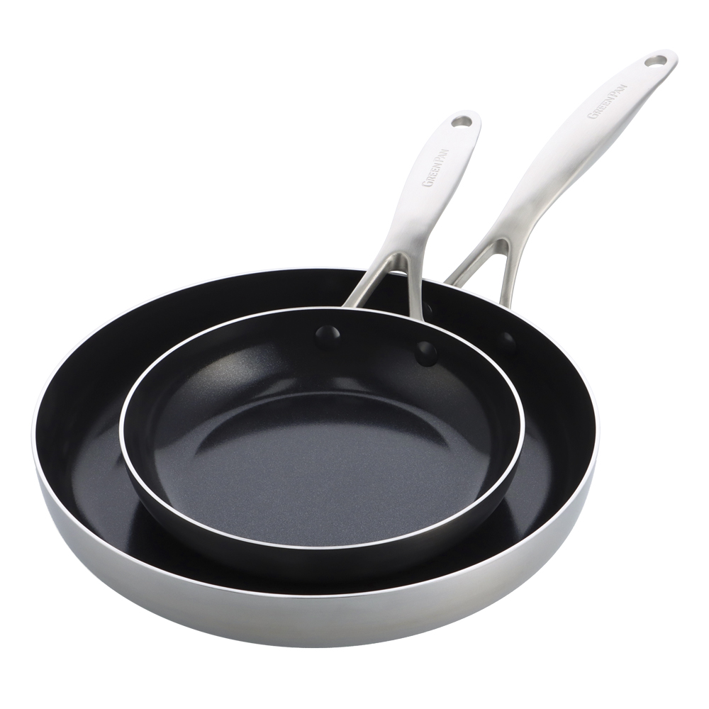 Set de 2 Poêles de 20/28 cm inox triply revêtement céramique - Geneva, GREENPAN