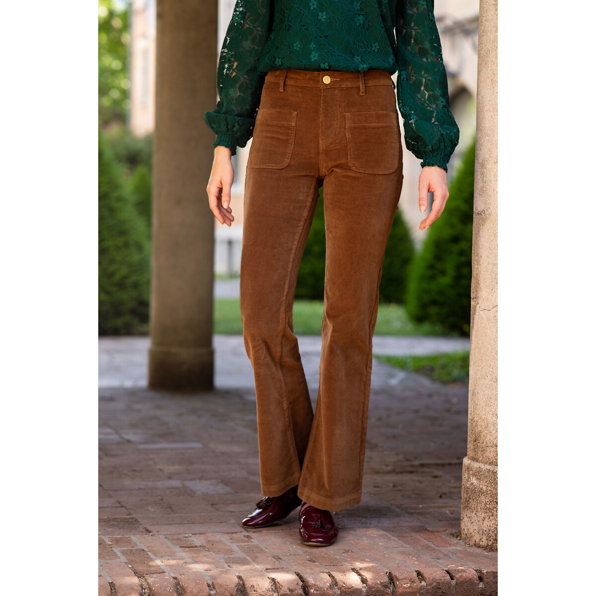 Pantalon bootcut imprimé à carreaux La Redoute Femme Vêtements Pantalons & Jeans Pantalons Pantalons larges 