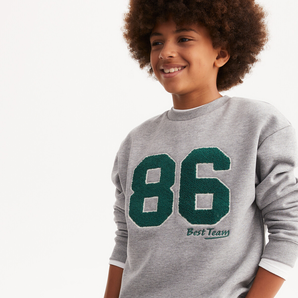 Oversized sweater met ronde hals en borduursel, in molton