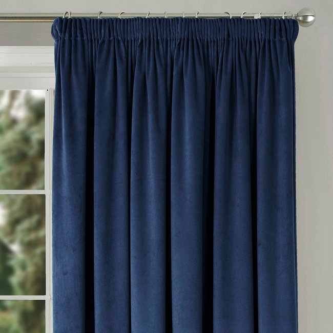 Clever Velvet Lined Pencil Pleat Curtains in Navy, navy, SO'HOME