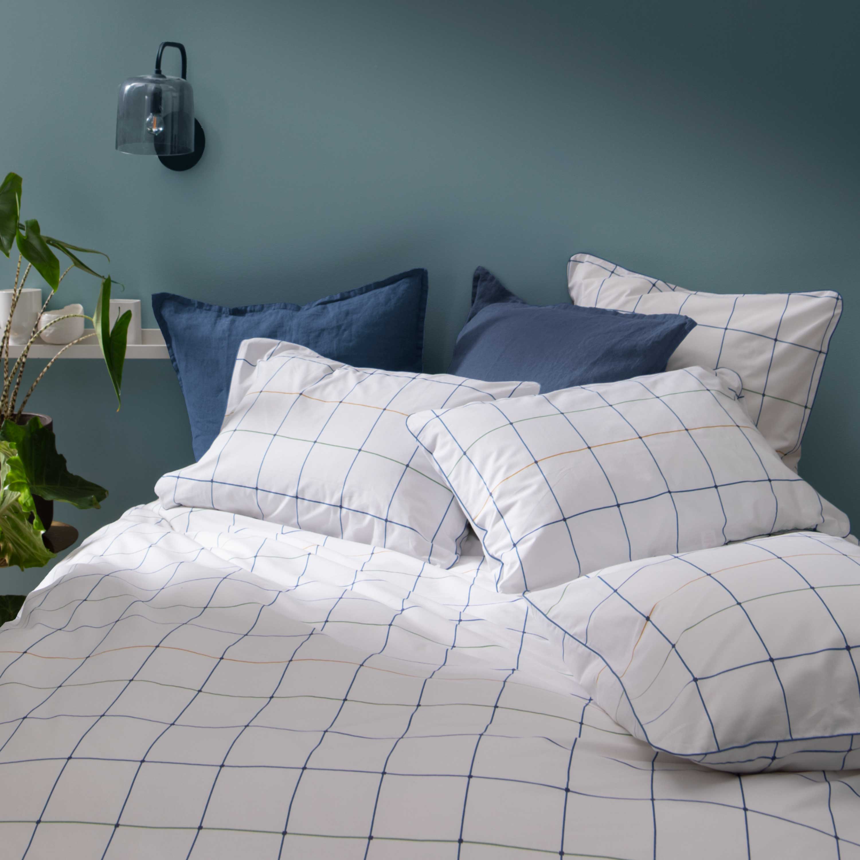 Housse de couette imprimée en percale de coton, ESQUISSE GRAPHIQUE, BLANC CERISE