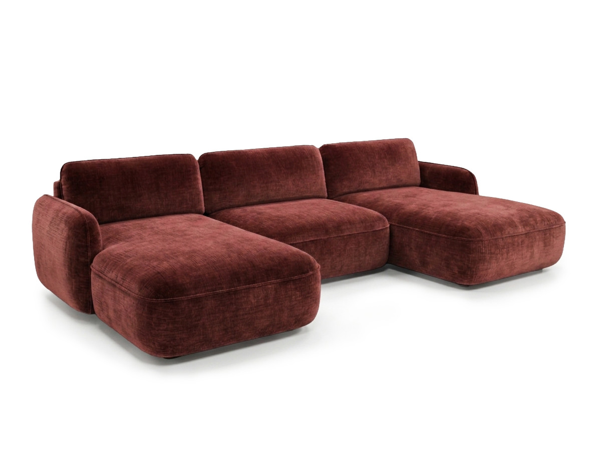 Canapé panoramique convertible 4 places en tissu chenille, CELESTE, BOBOCHIC