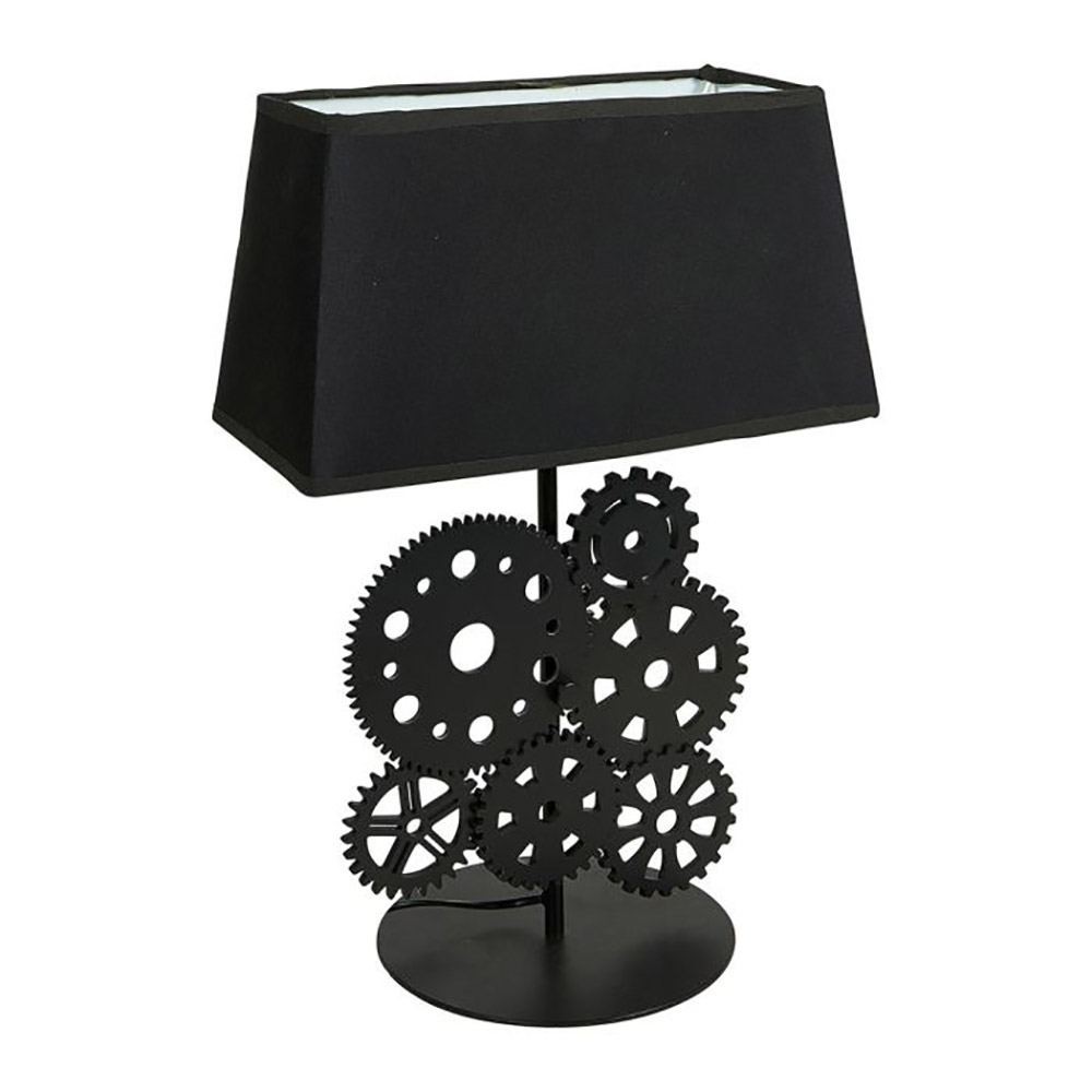 Lampe Bois Noir Tissu Rouages, DECORATIE