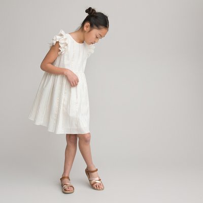 Striped Sleeveless Party Dress with Ruffles in Cotton Mix LA REDOUTE COLLECTIONS