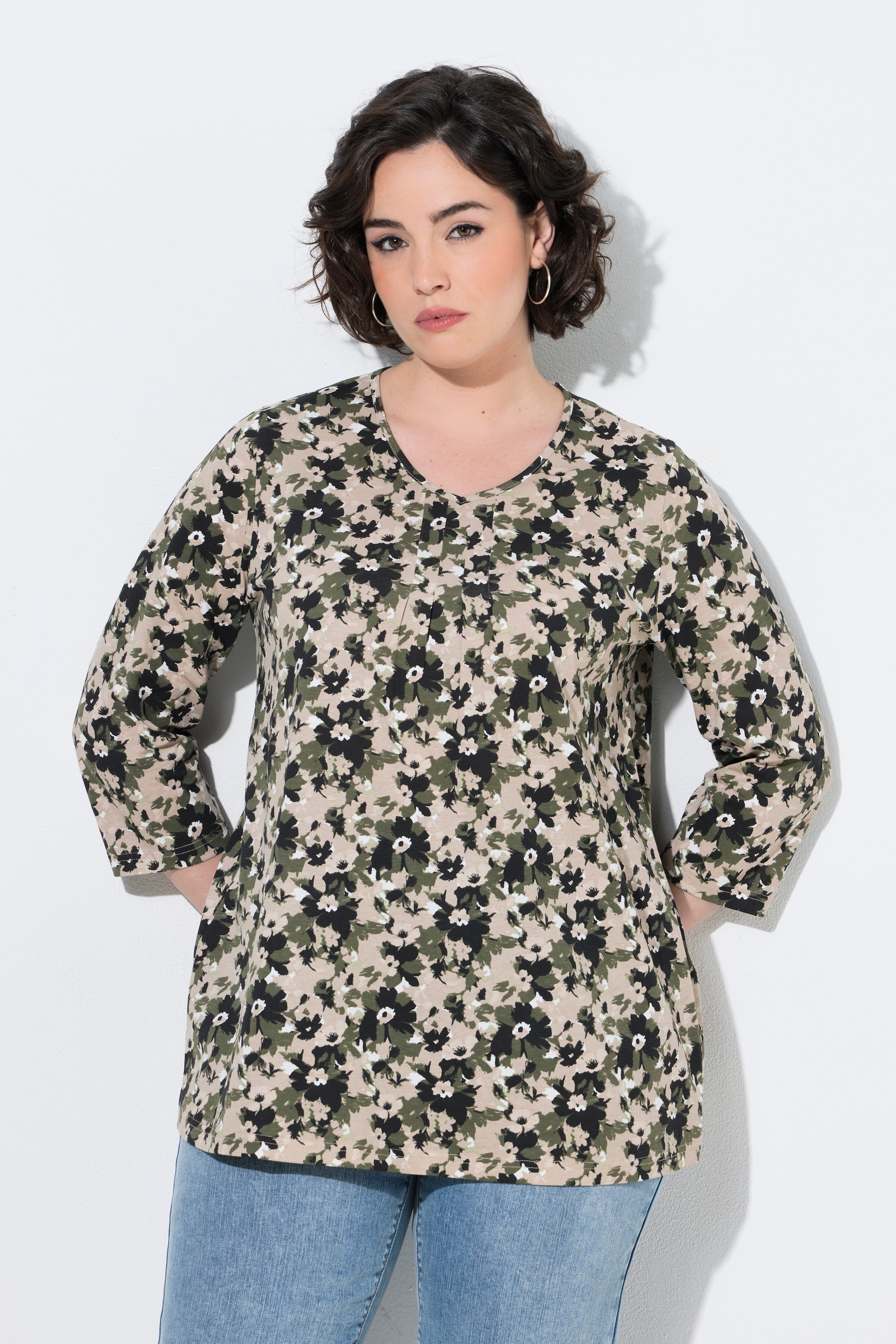 T-shirt à fleurs, plis fantaisie, ULLA POPKEN