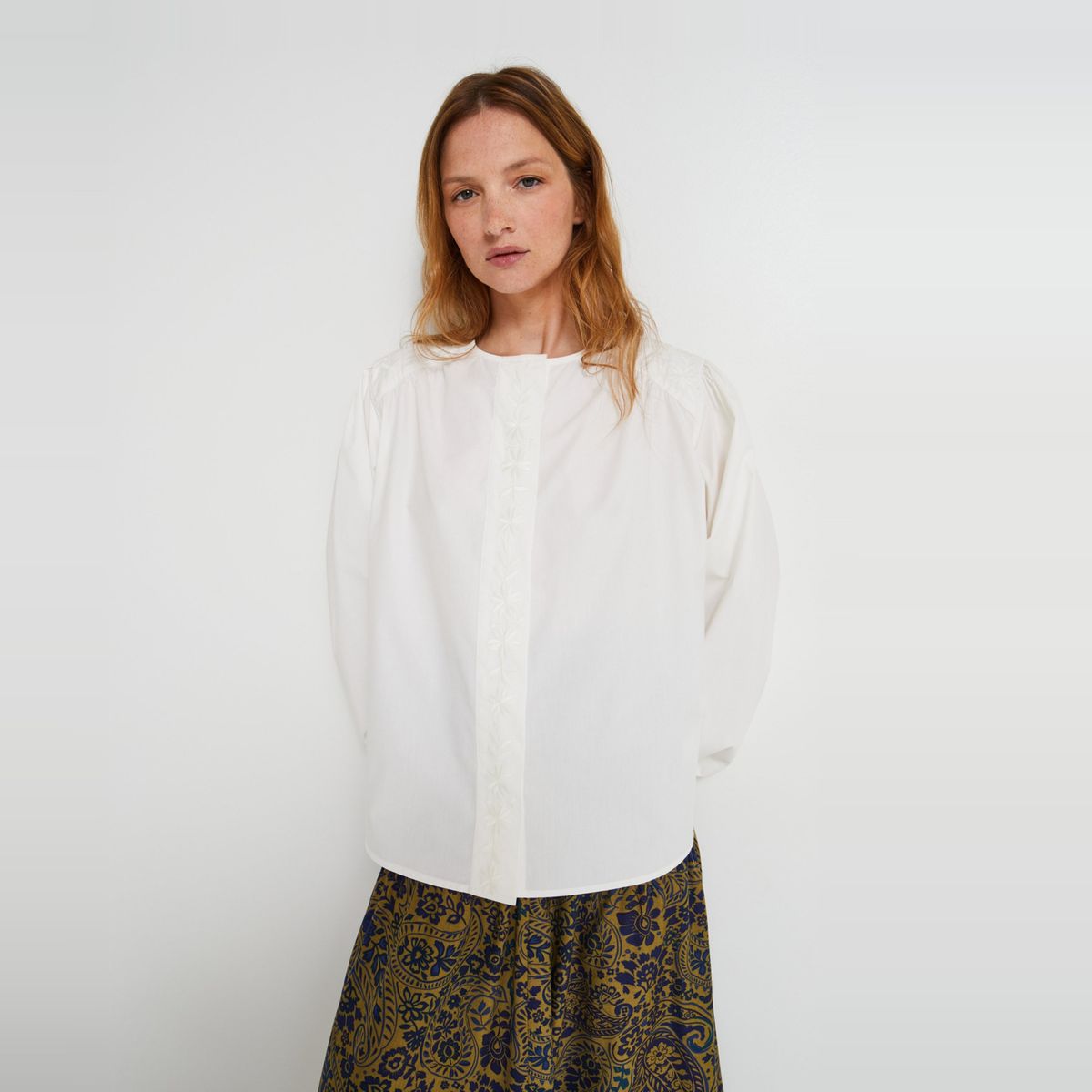 Chemise manches longues avec d tails de broderie en coton bio