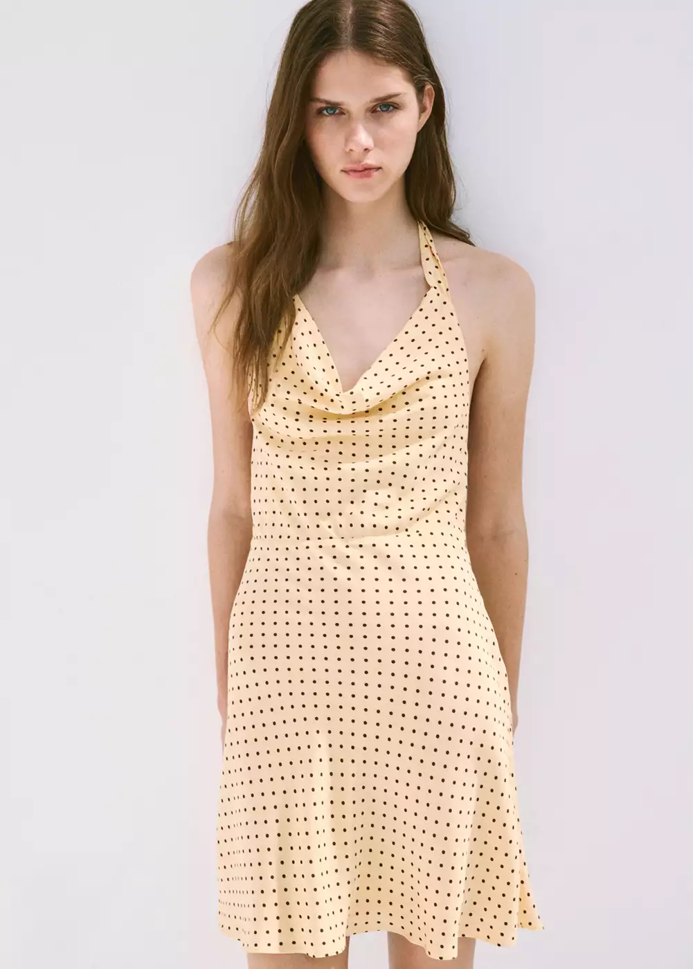 Robe à pois à col drapé, MANGO
