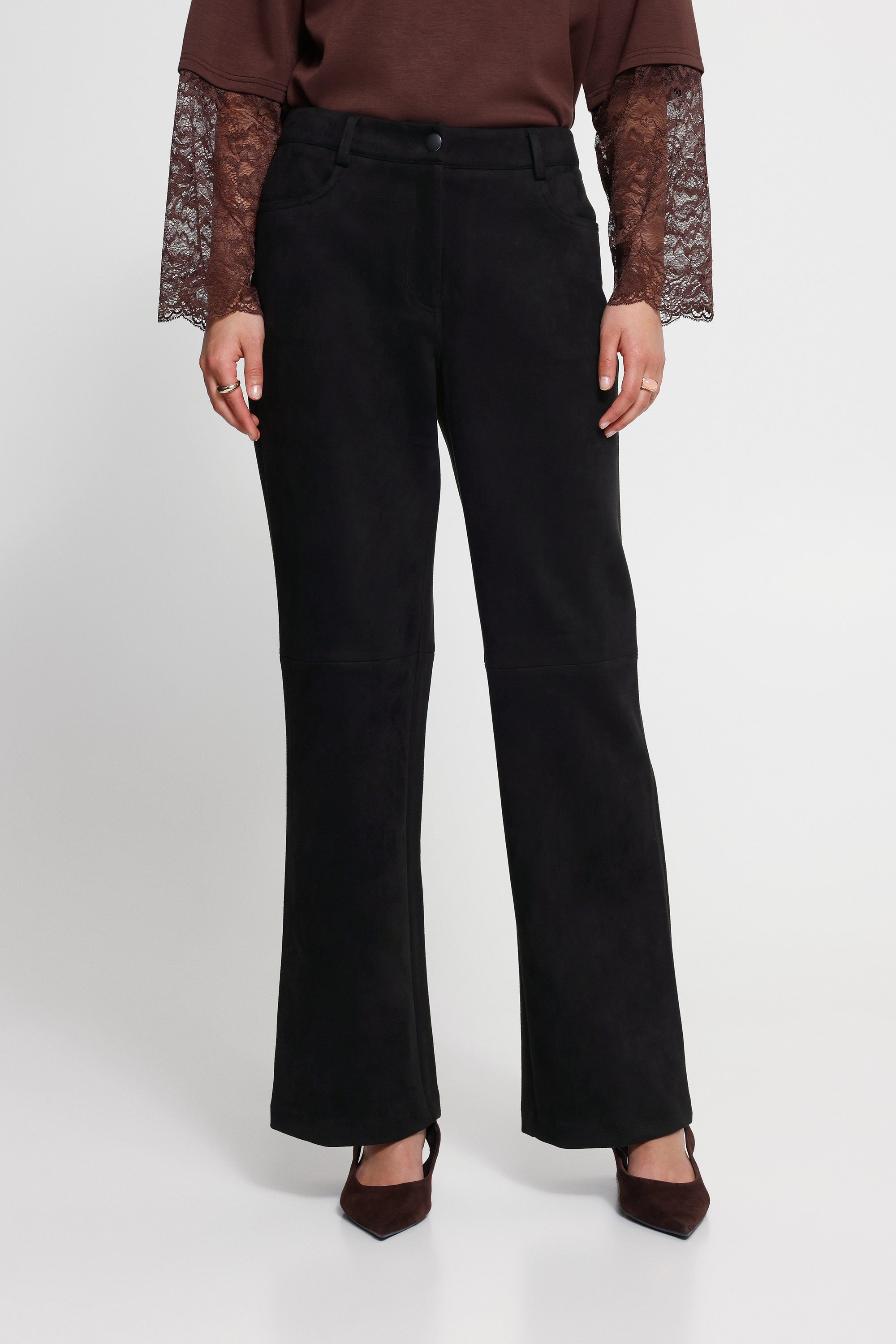Pantalon coupe droite, finition douce effet suède, ICHI