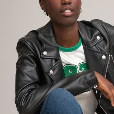 Recycled Cropped Biker Jacket in Faux Leather LA REDOUTE COLLECTIONS