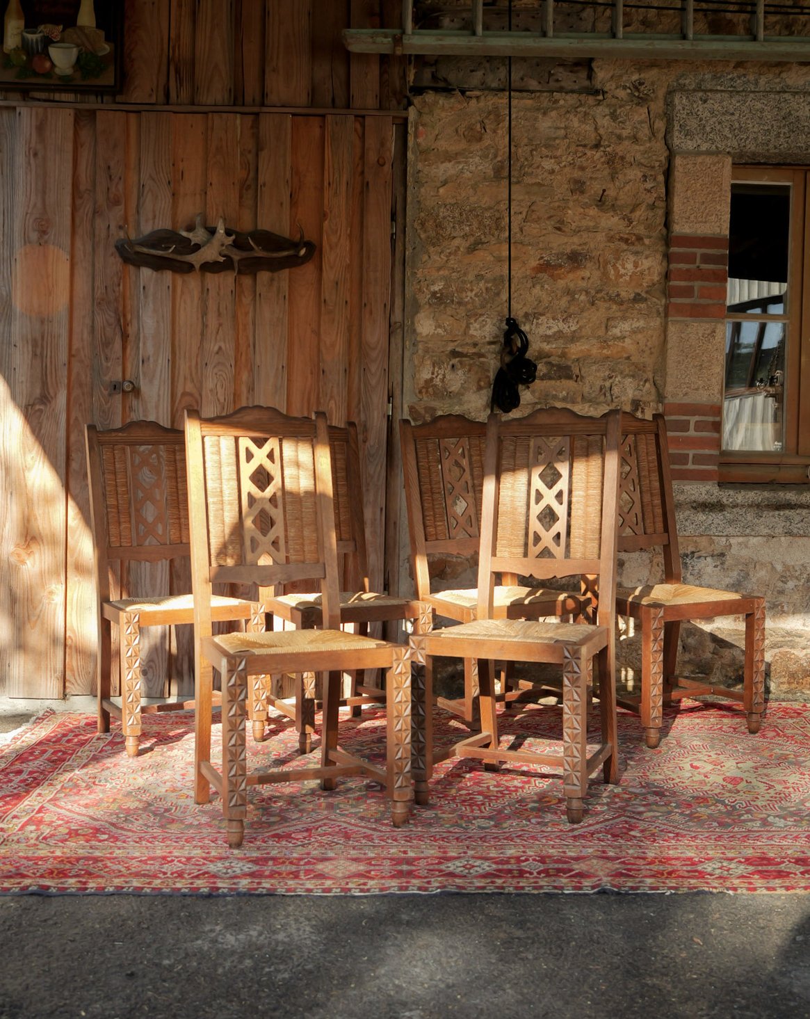 Lot de 6 chaises en bois et osier Claude N°1626 - Bon état, DEBONGOUT