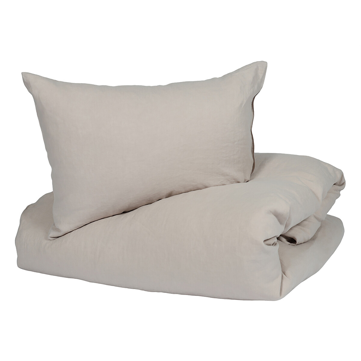 Fourre de duvet en lin lavé - Nico - avec taie(s) 65*65 - couleur beige, EUROPE & NATURE