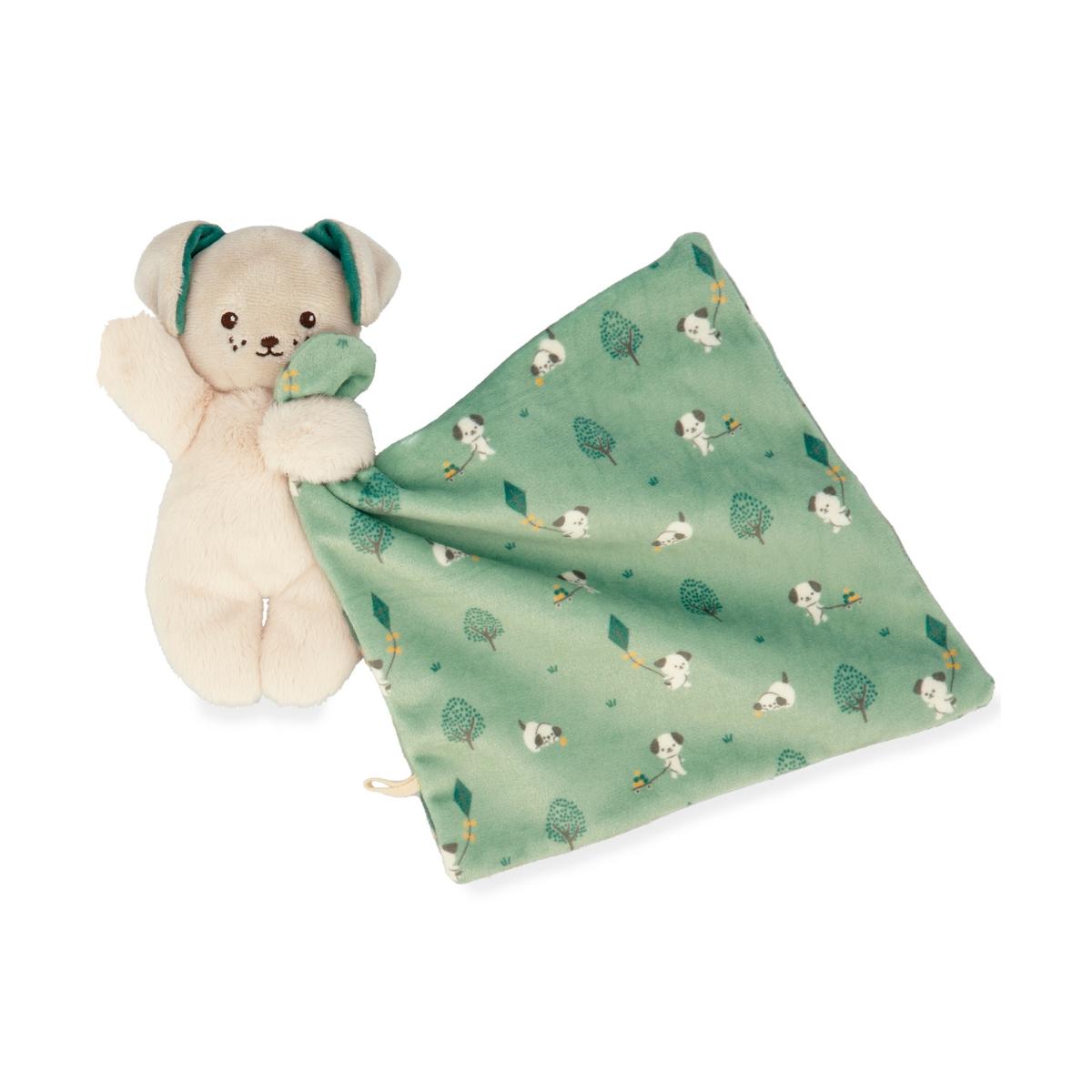 Doudou carré douceur plat Chien vert, KALOO
