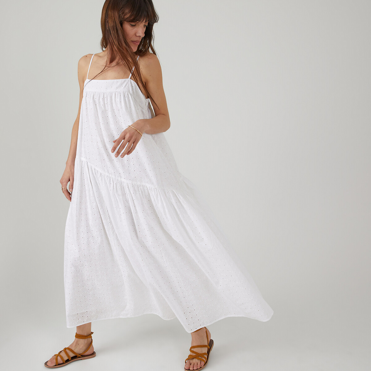 Cotton broderie anglaise sundress, white, La Redoute Collections | La ...