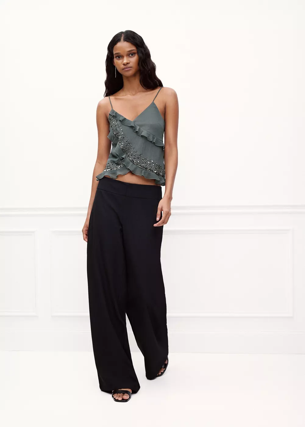 Top plissé brodé, MANGO TEEN
