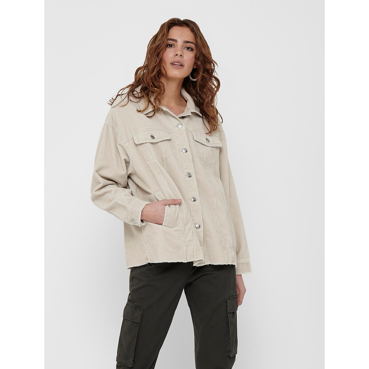 Only Cotton Buttoned Shacket In Loose Fit
