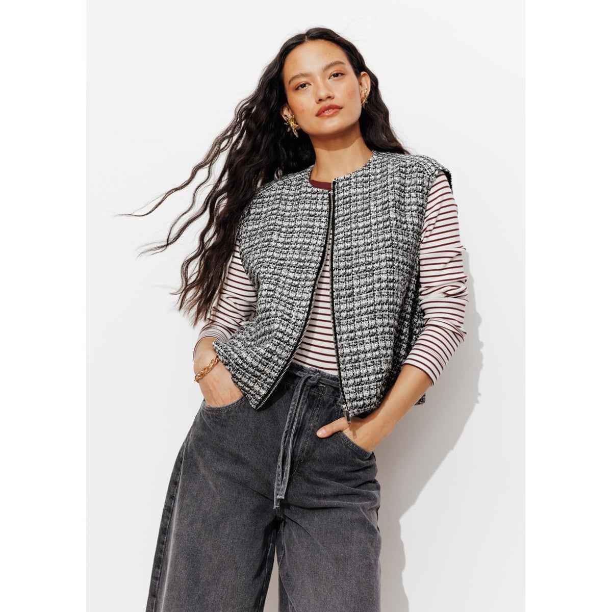 Blouson tweedé sans manches, PROMOD