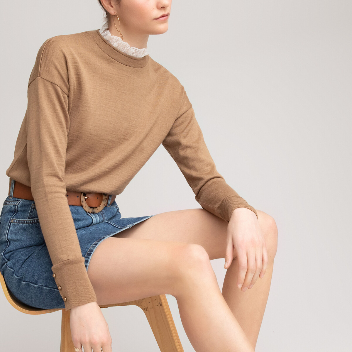 Pull 2 In 1 Con Collo Alto In Pizzo Marrone Cammello La Redoute 