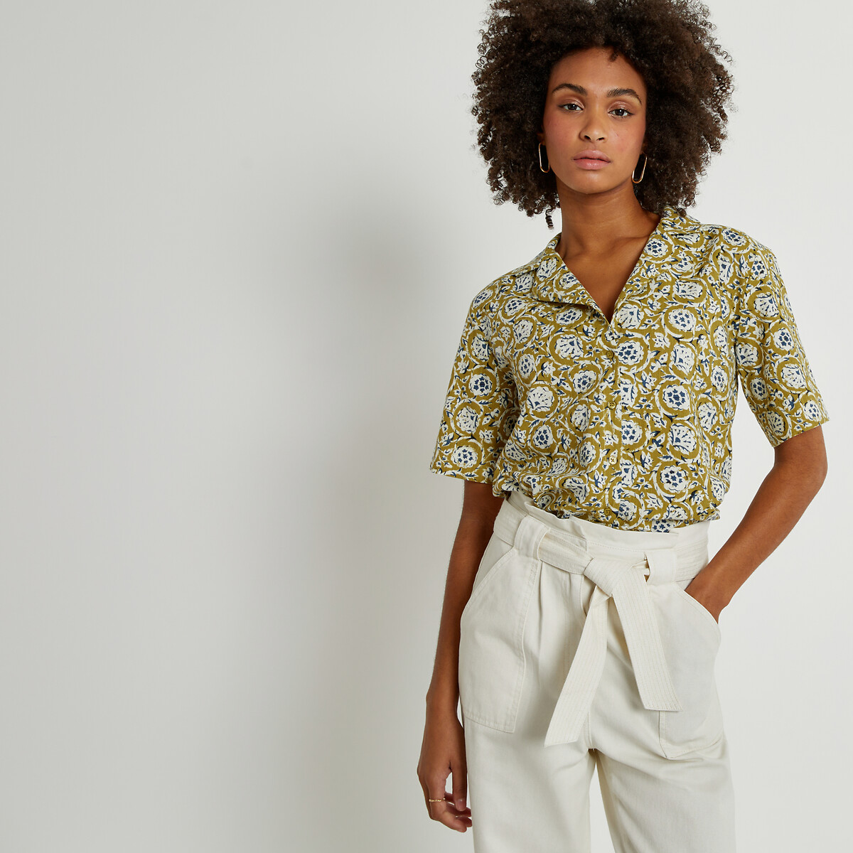Floral Print Cotton Blouse with Tailored Collar