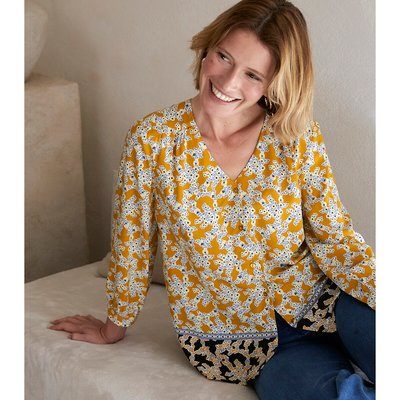 Floral V-Neck Blouse with 3/4 Length Sleeves ANNE WEYBURN