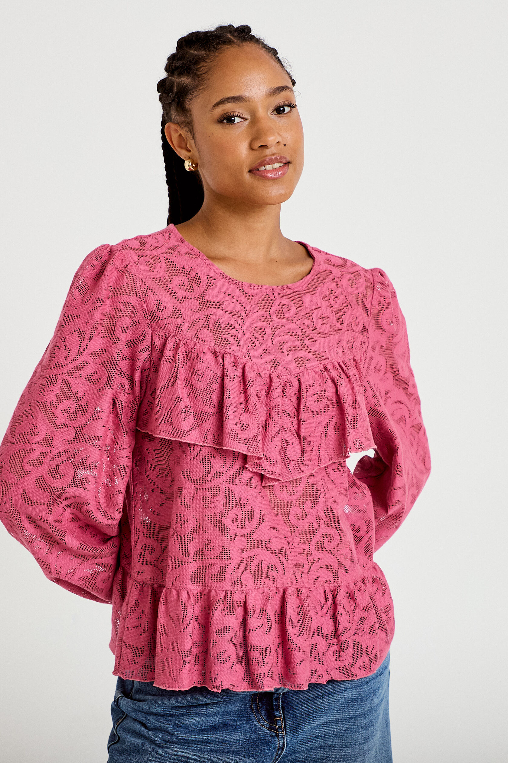 Blouse en dentelle manches longues, CACHE CACHE