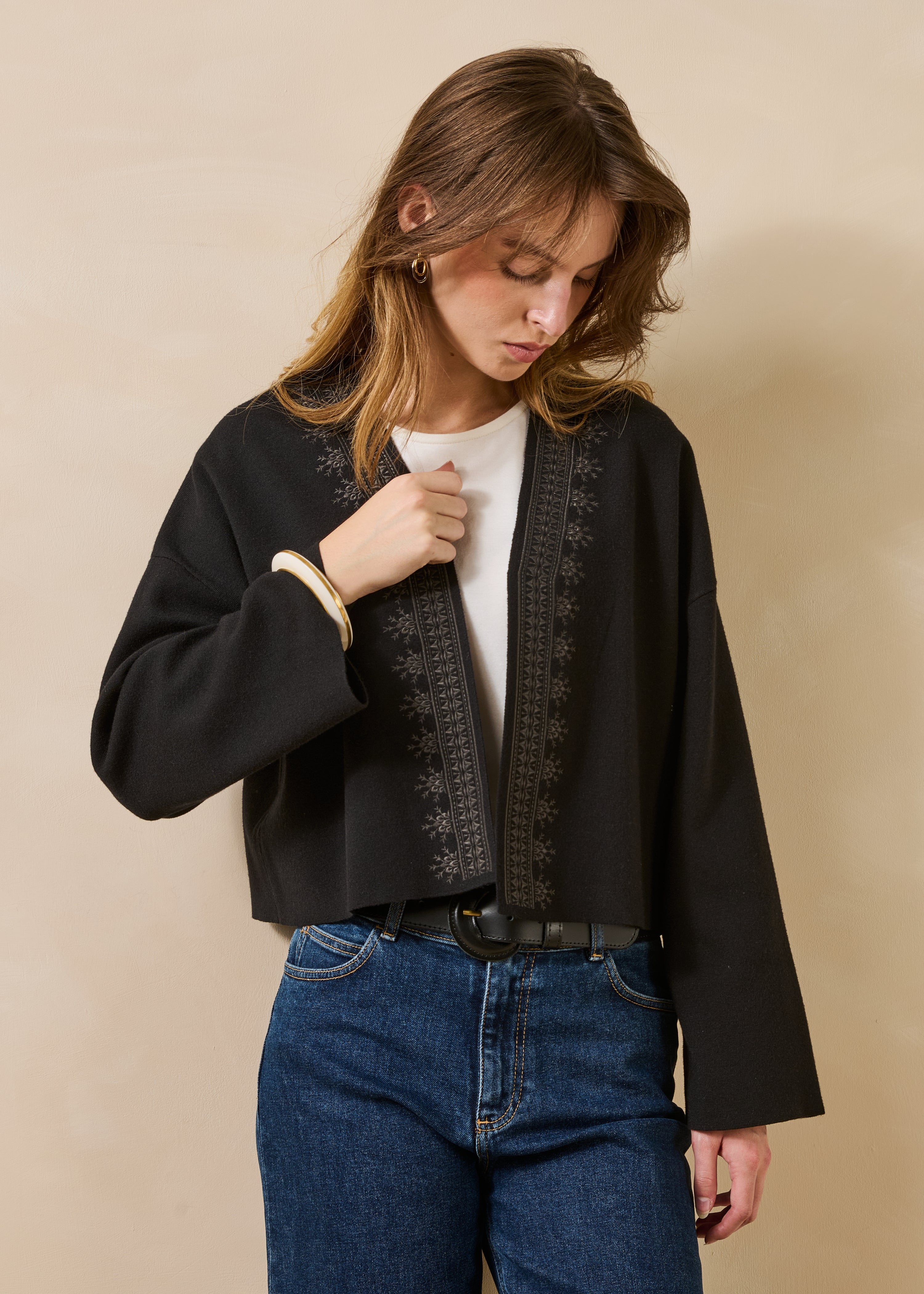 Gilet court et ample manches longues en milano, LA FEE MARABOUTEE