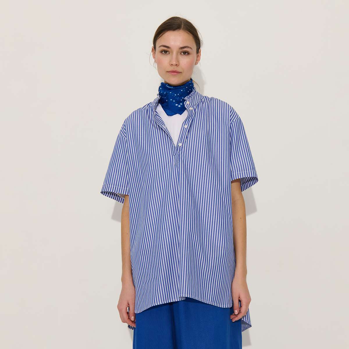Chemise en coton à manches courtes col froncé PHARAELL, BENSIMON