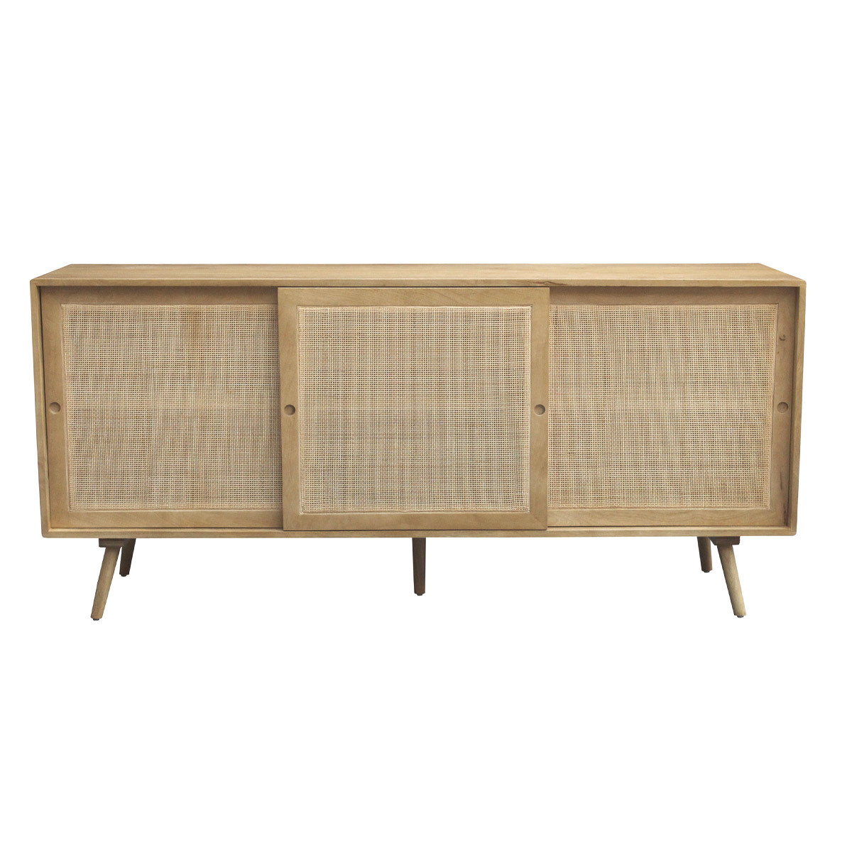 Buffet en bois manguier massif et cannage rotin 3 portes coulissantes L180 cm ACANGE, MILIBOO
