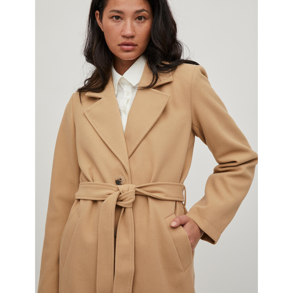 Tailored collar long coat , nude, Vila 