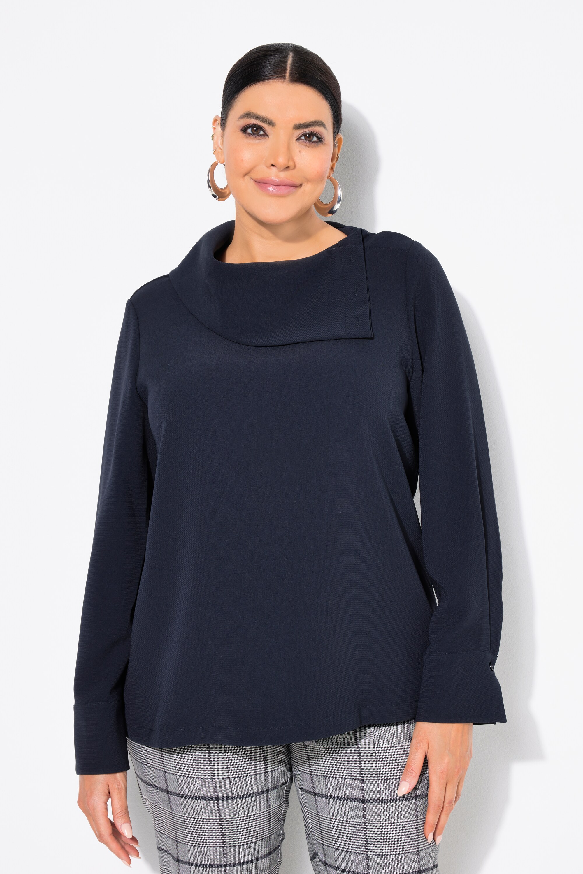 Blouse en acétate à manches longues et col, ULLA POPKEN