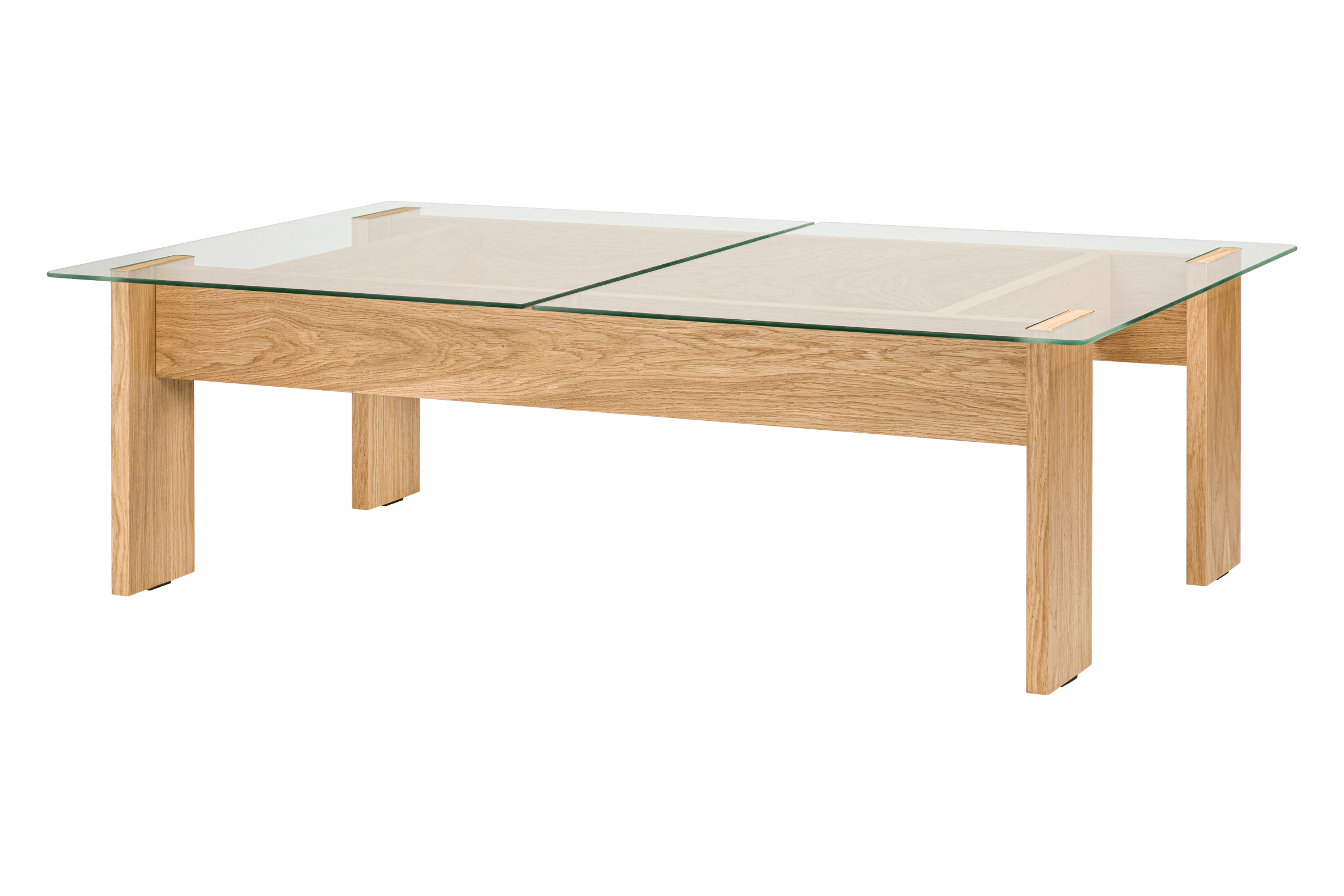 Table basse en placage de chêne et plateau en verre trempé NAIKO, NOO.MA