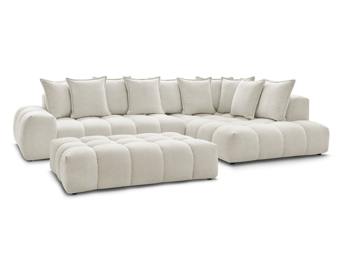 Canapé d'angle fixe 5 places en tissu chiné avec pouf, EVEREST, BOBOCHIC