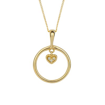9ct Gold Open Circle Heart Charm Neckalce with Diamond ELEMENTS GOLD