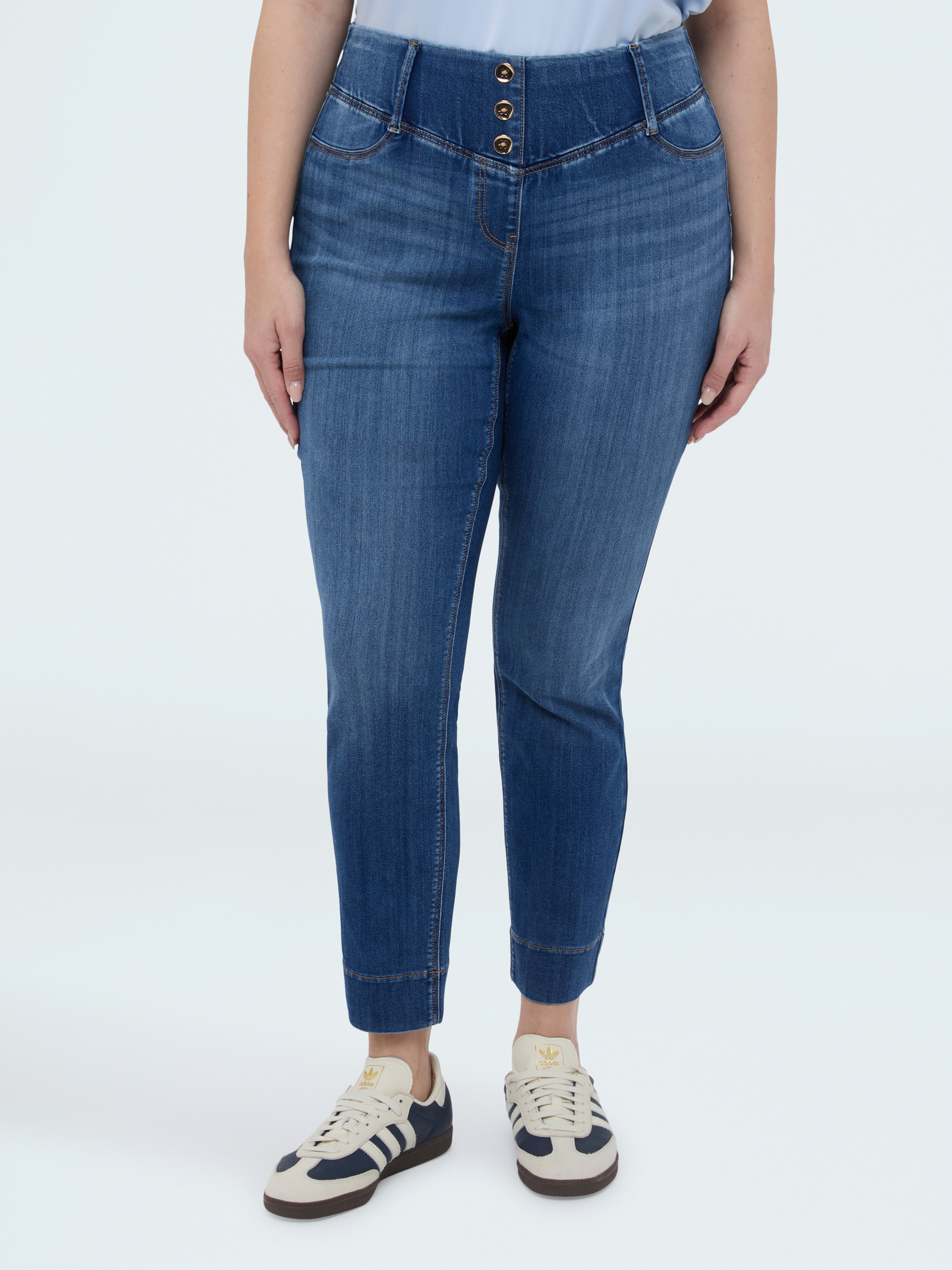 Jeggings en denim avec boutons décoratifs, FIORELLA RUBINO