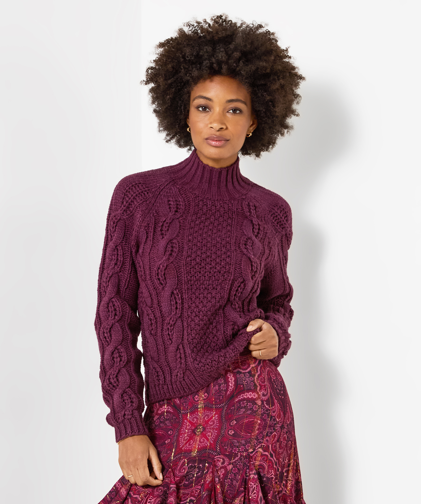 Pull à Col Montant en Maille Torsadée Freya, JOE BROWNS