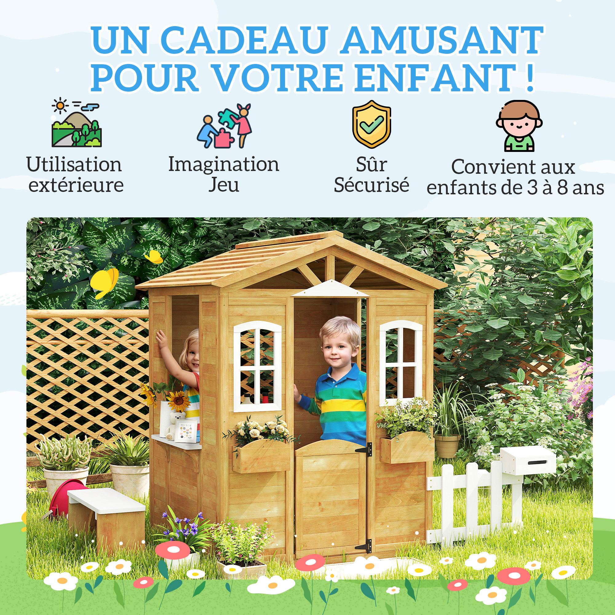 Maison jeux bois enfants maison Wendy pliante fenêtres porte