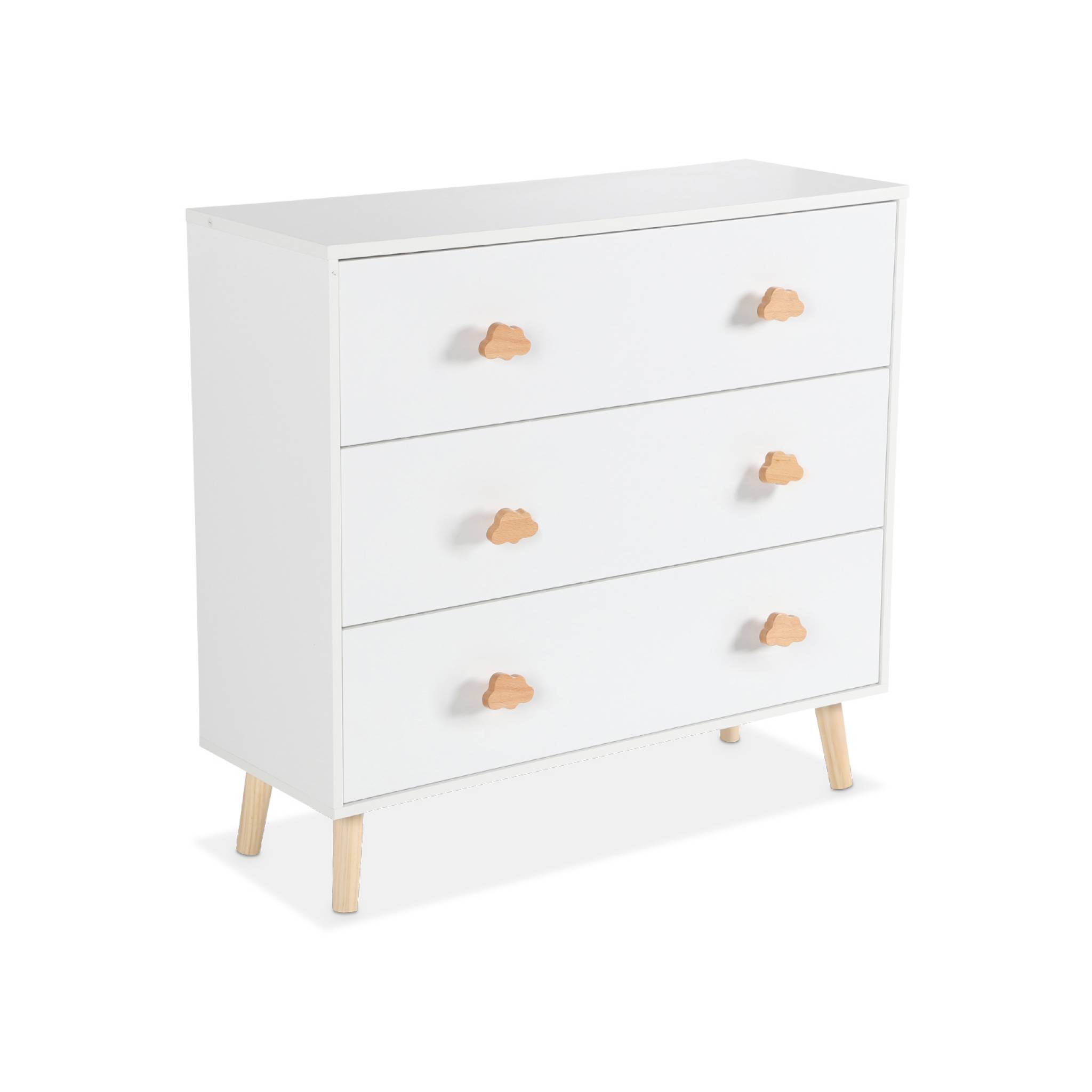 Commode enfant décor bois 3 tiroirs poignées nuage NEPHOS, SWEEEK