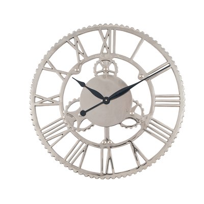 61cm Shiny Nickel Cog Design Round Wall Clock SO'HOME