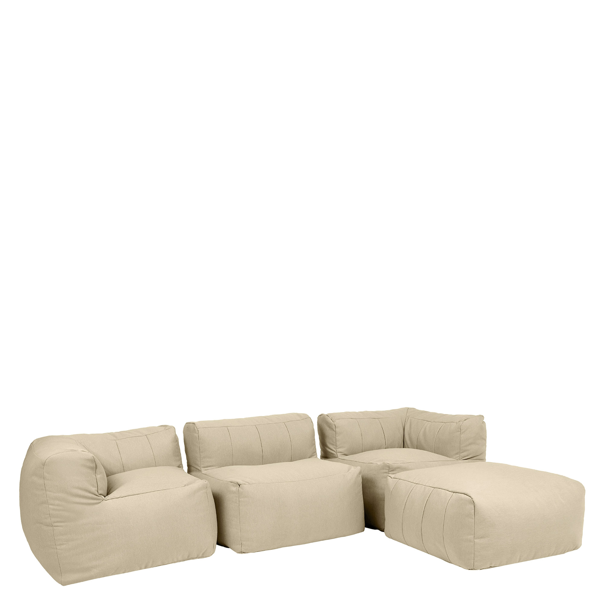 Pouf canapé compressé de jardin modulable 2 angles, 1 fauteuil et 1 repose-pied en oléfine imperméable Oeko-Tex® - ZEN, ICON